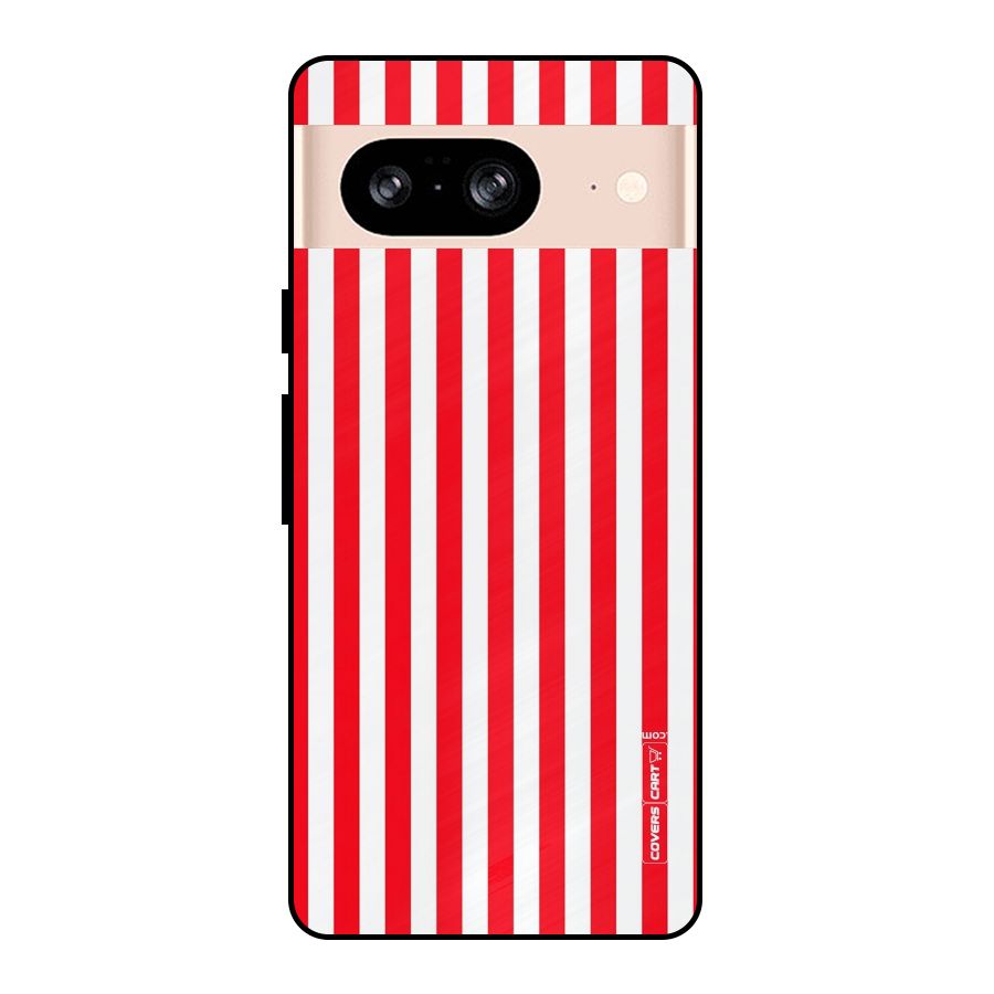 Red And White Straight Stripes Metal Back Case for Google Pixel 8