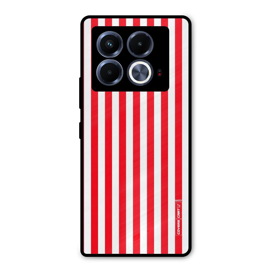 Red And White Straight Stripes Metal Back Case for Infinix Note 40 5G