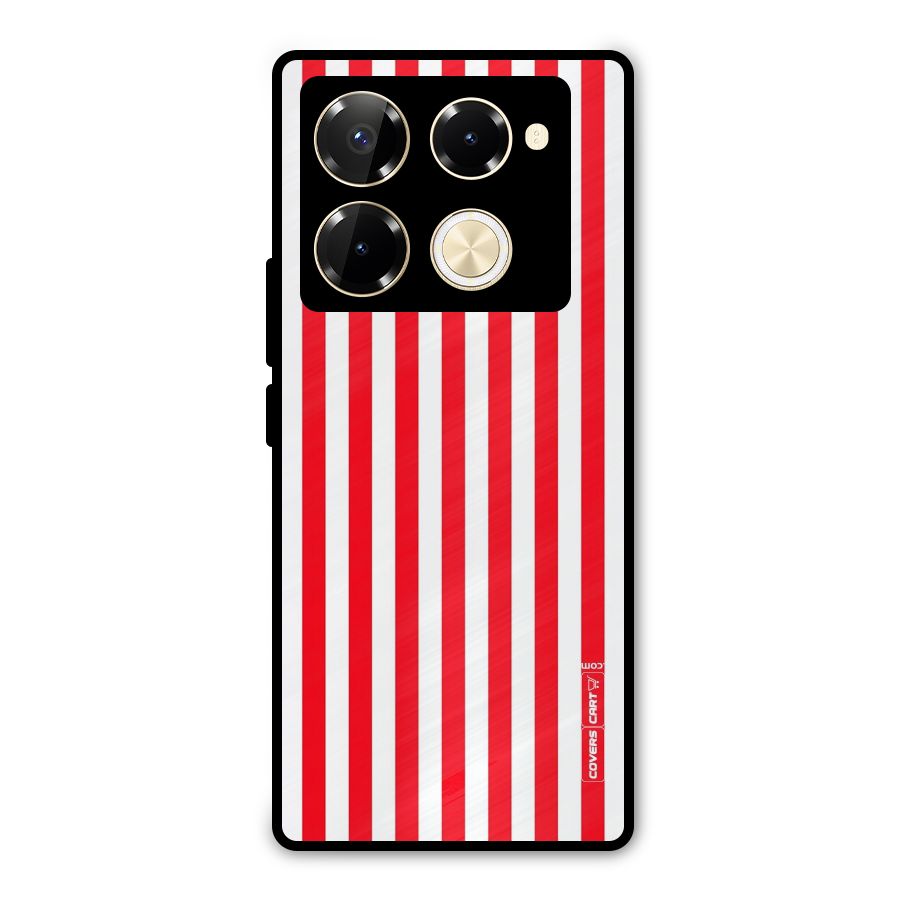 Red And White Straight Stripes Metal Back Case for Infinix Note 40 Pro Plus