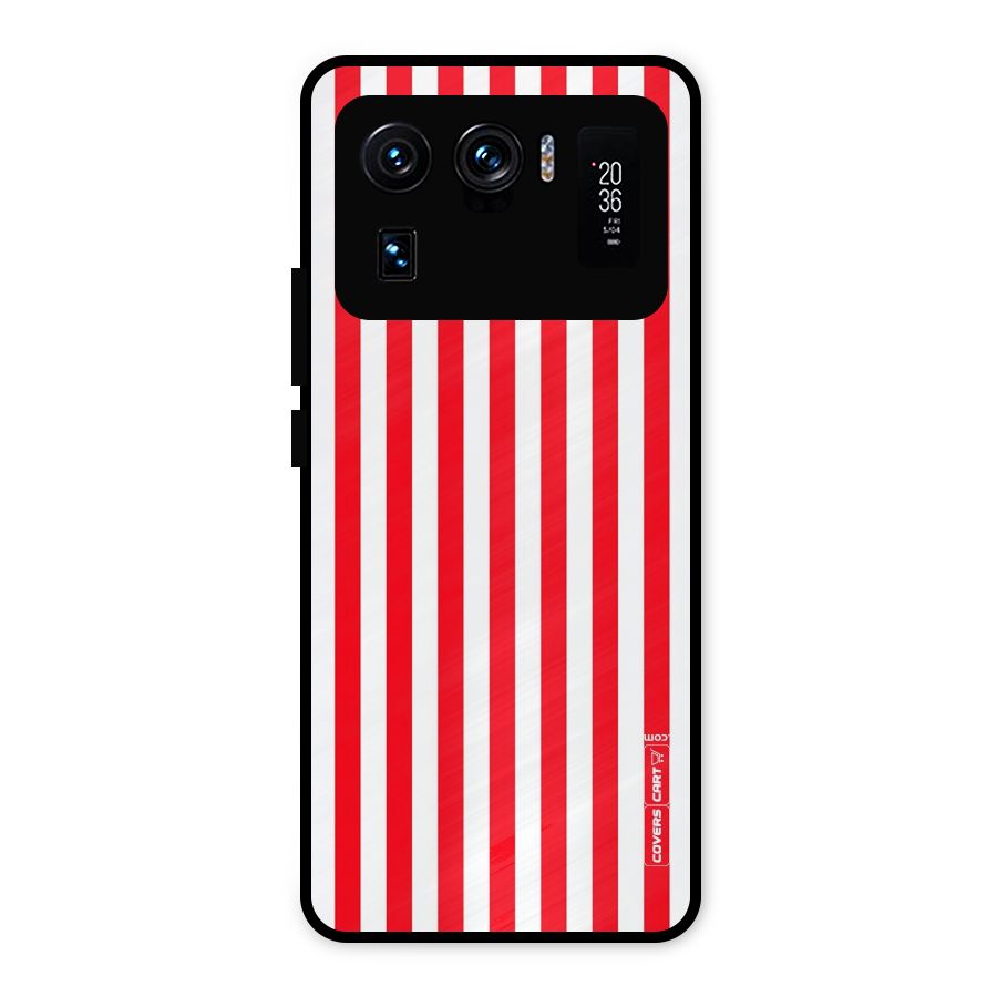 Red And White Straight Stripes Metal Back Case for Mi 11 Ultra