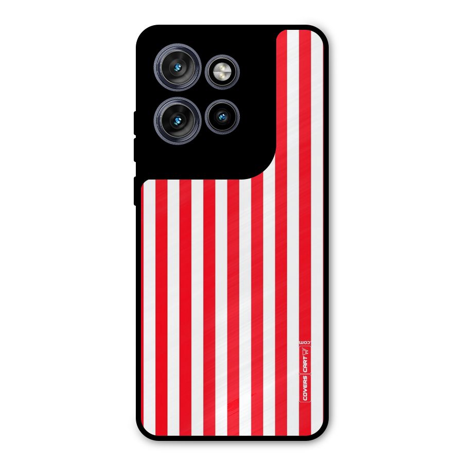 Red And White Straight Stripes Metal Back Case for Motorola Edge 50 Neo