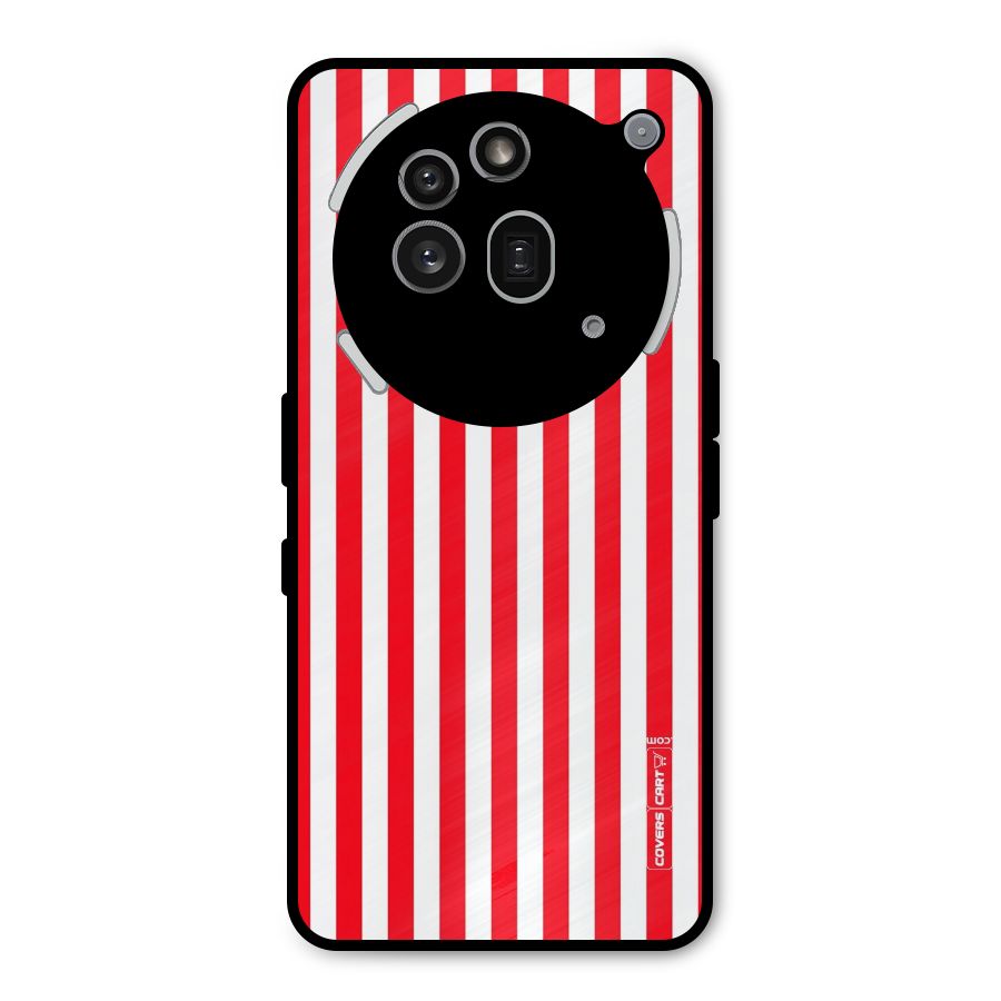 Red And White Straight Stripes Metal Back Case for Nothing Phone 3a Pro