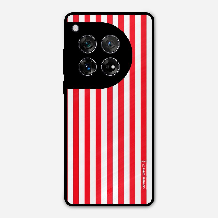 Red And White Straight Stripes Metal Back Case for OnePlus 12