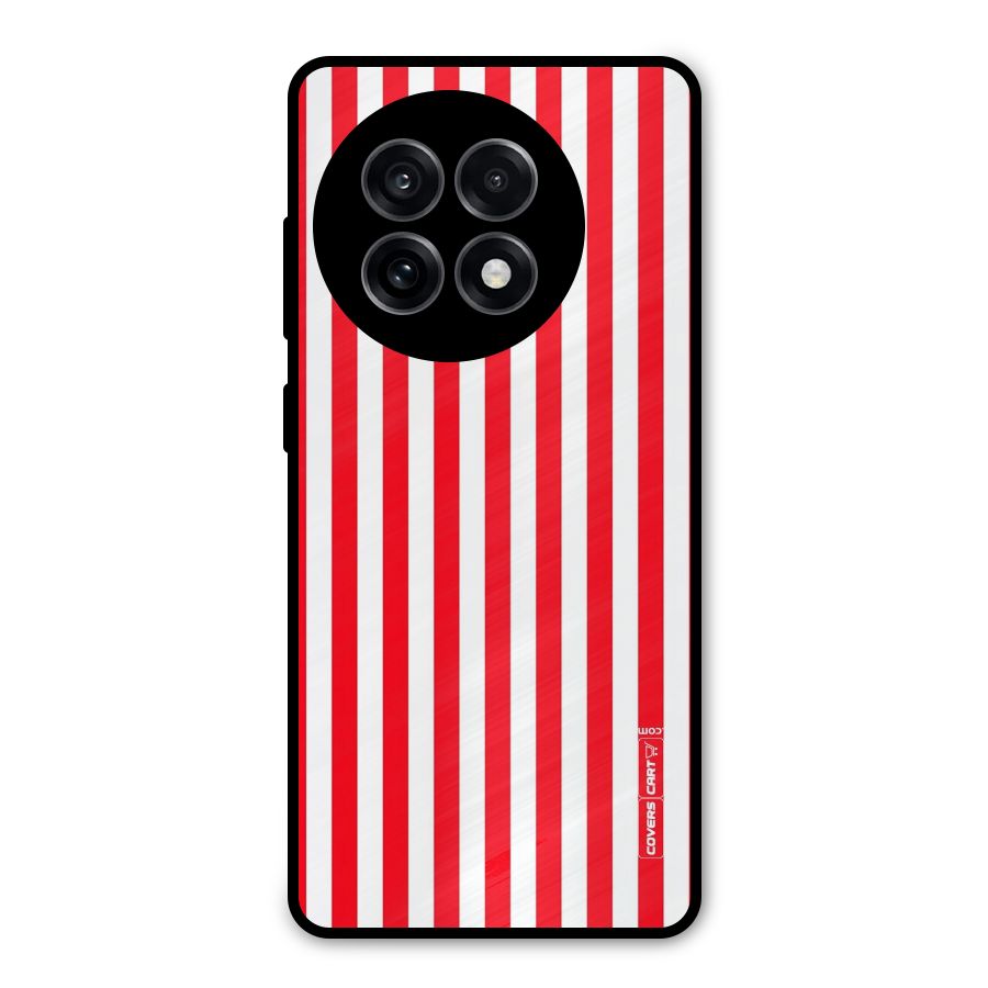 Red And White Straight Stripes Metal Back Case for OnePlus 13R