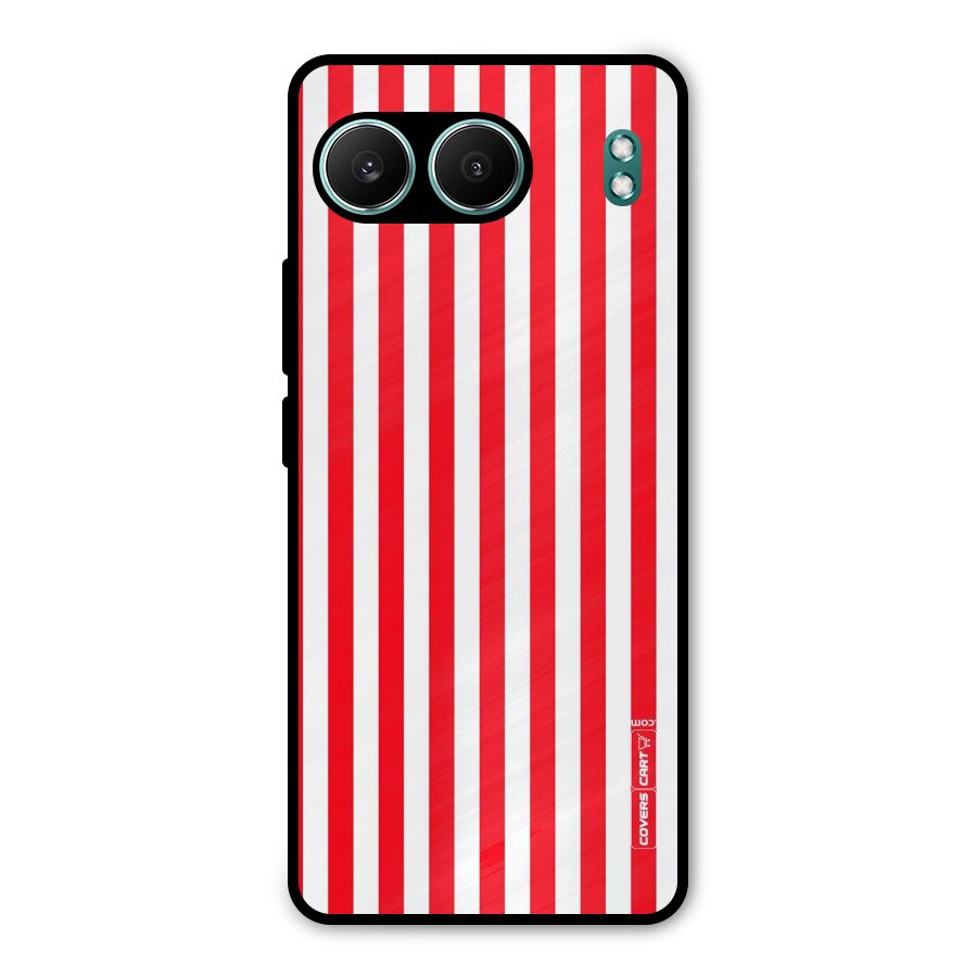 Red And White Straight Stripes Metal Back Case for OnePlus Nord 4