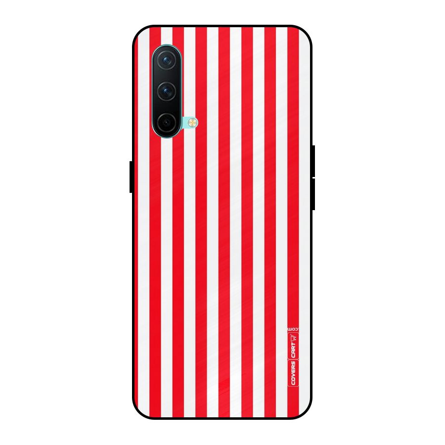 Red And White Straight Stripes Metal Back Case for OnePlus Nord CE 5G