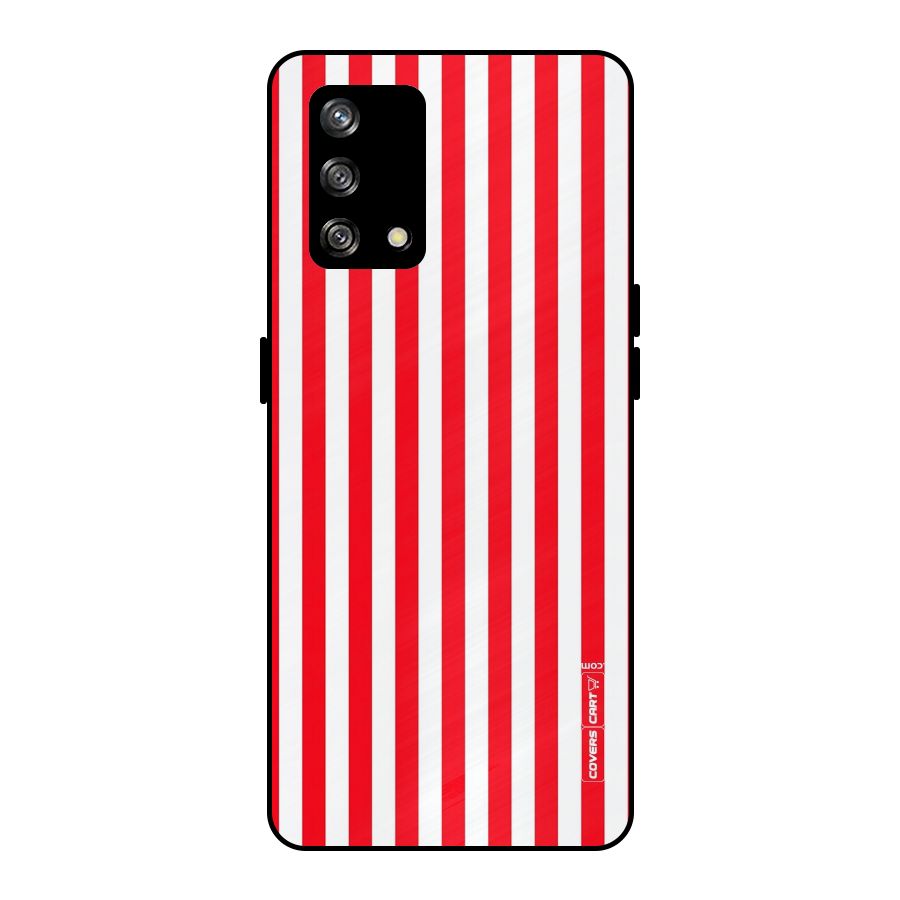 Red And White Straight Stripes Metal Back Case for Oppo F19