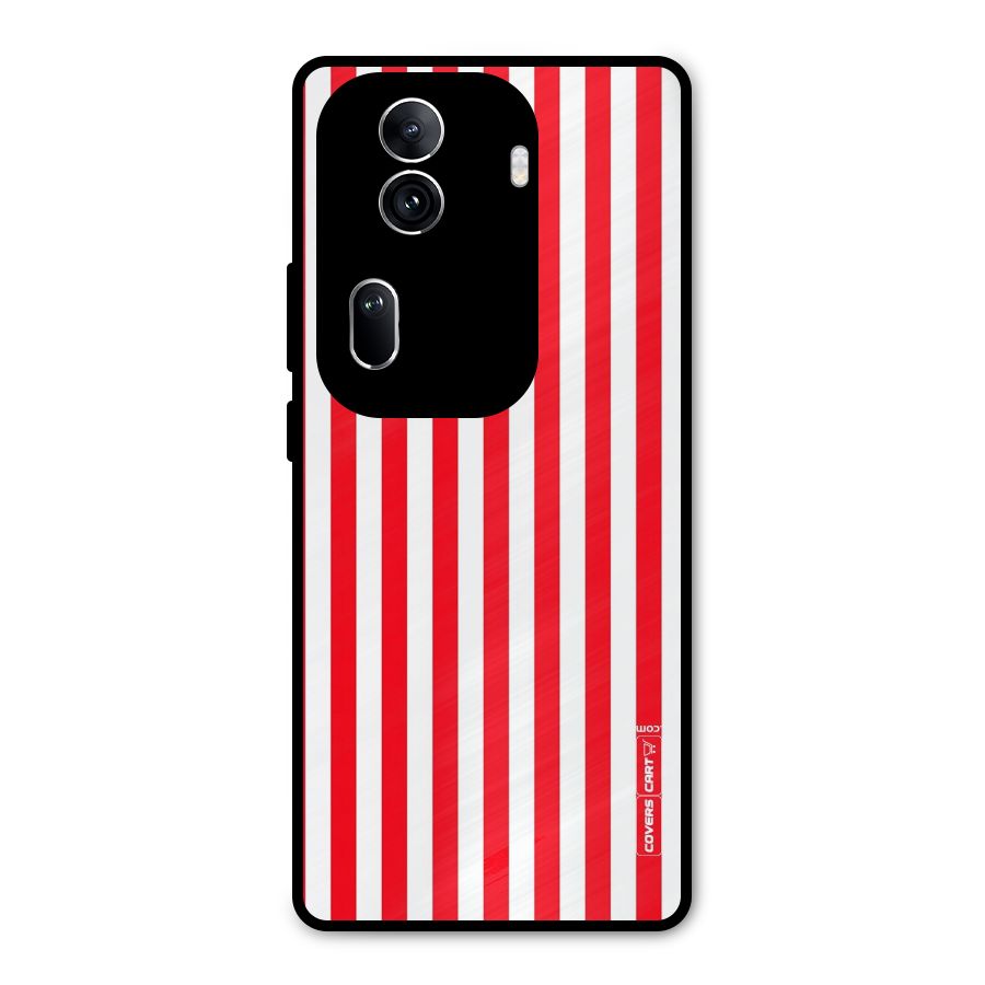 Red And White Straight Stripes Metal Back Case for Oppo Reno11 Pro 5G