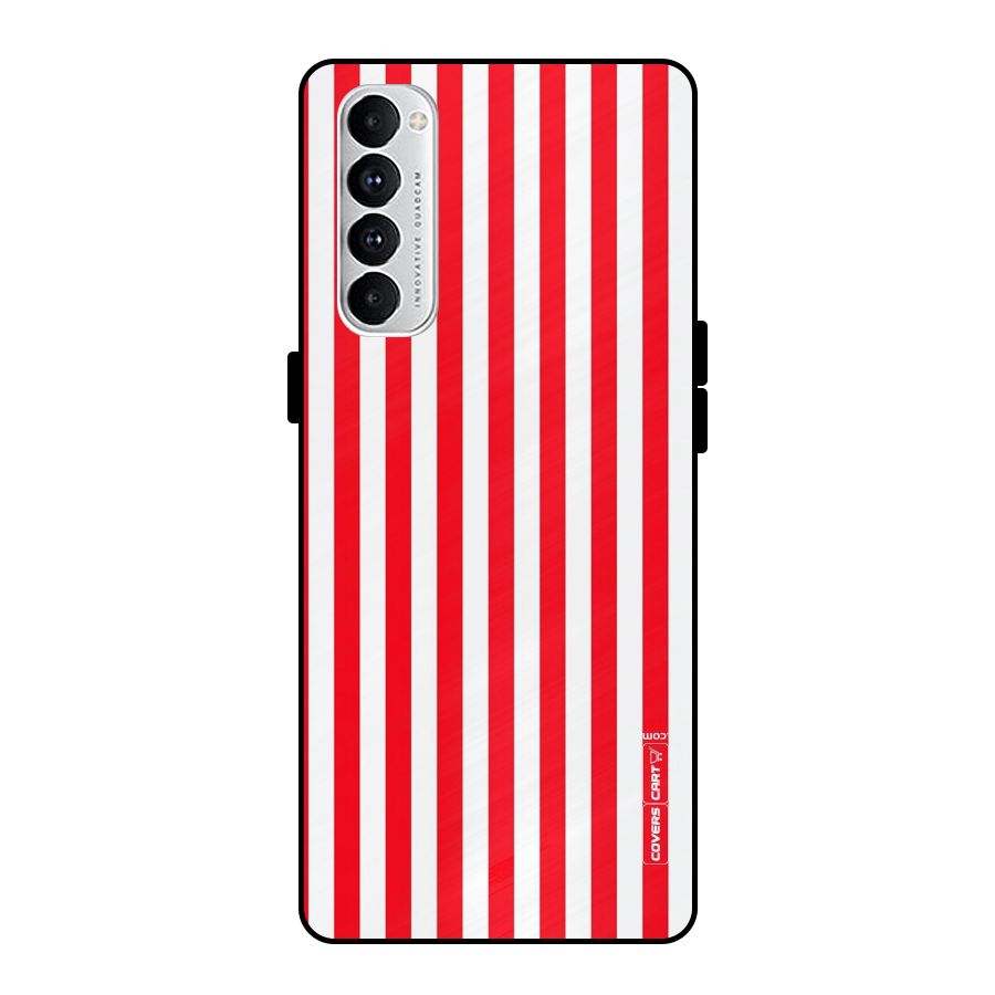 Red And White Straight Stripes Metal Back Case for Oppo Reno4 Pro