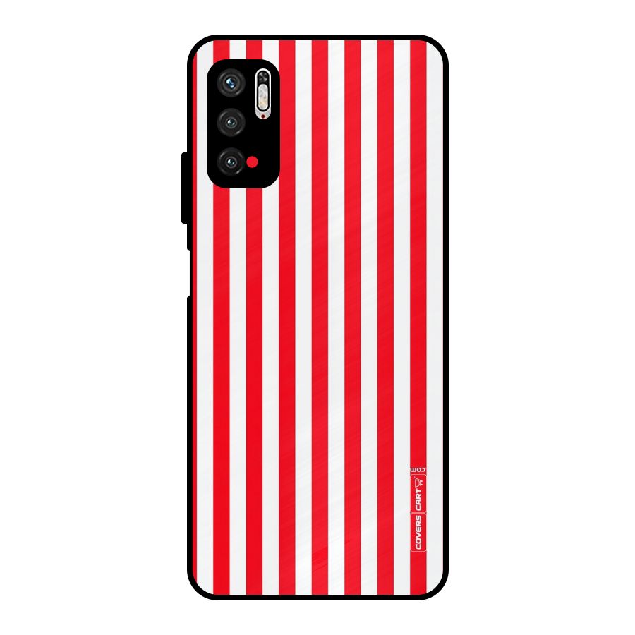 Red And White Straight Stripes Metal Back Case for Poco M3 Pro 5G