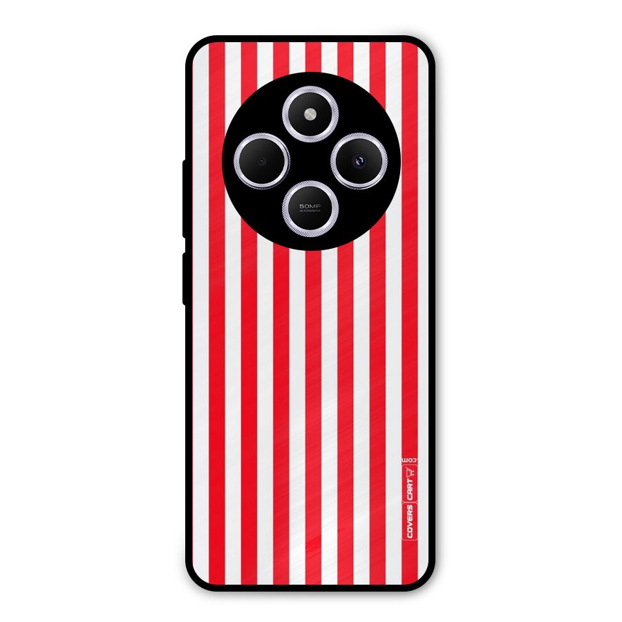 Red And White Straight Stripes Metal Back Case for Poco M7