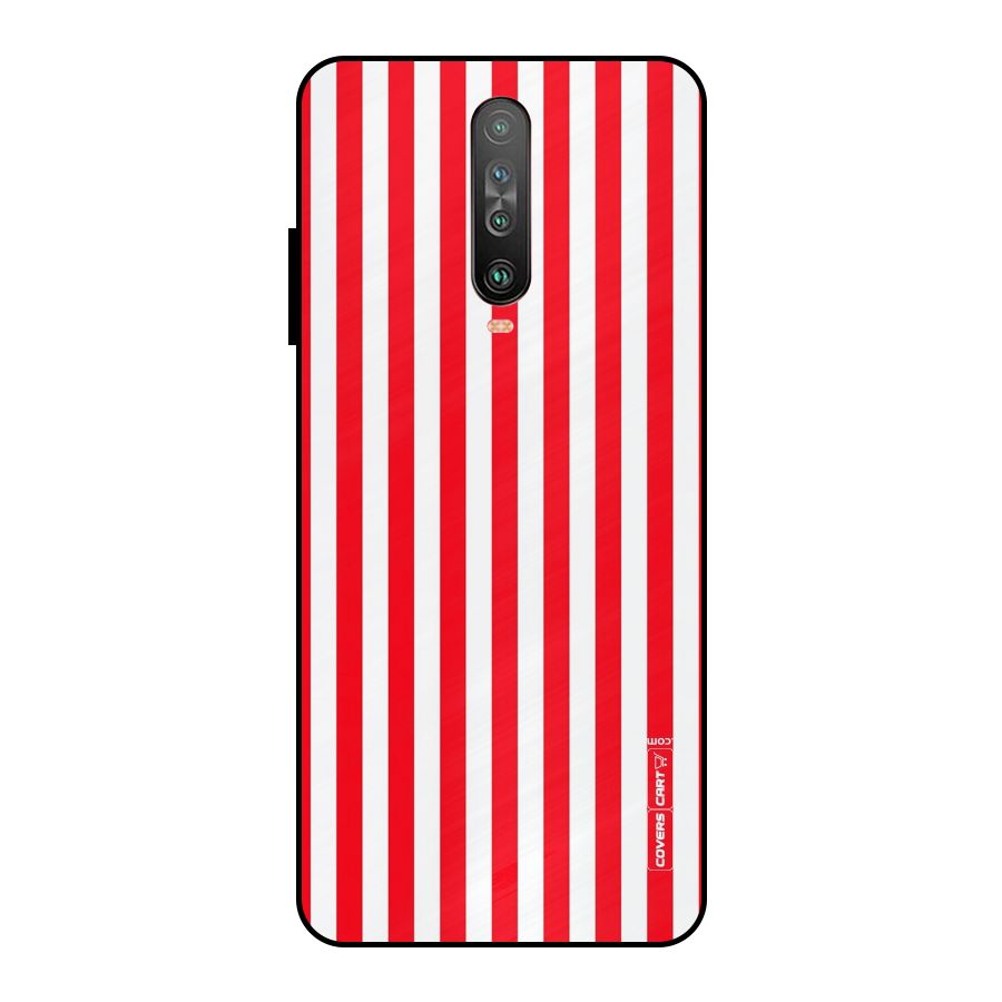 Red And White Straight Stripes Metal Back Case for Poco X2
