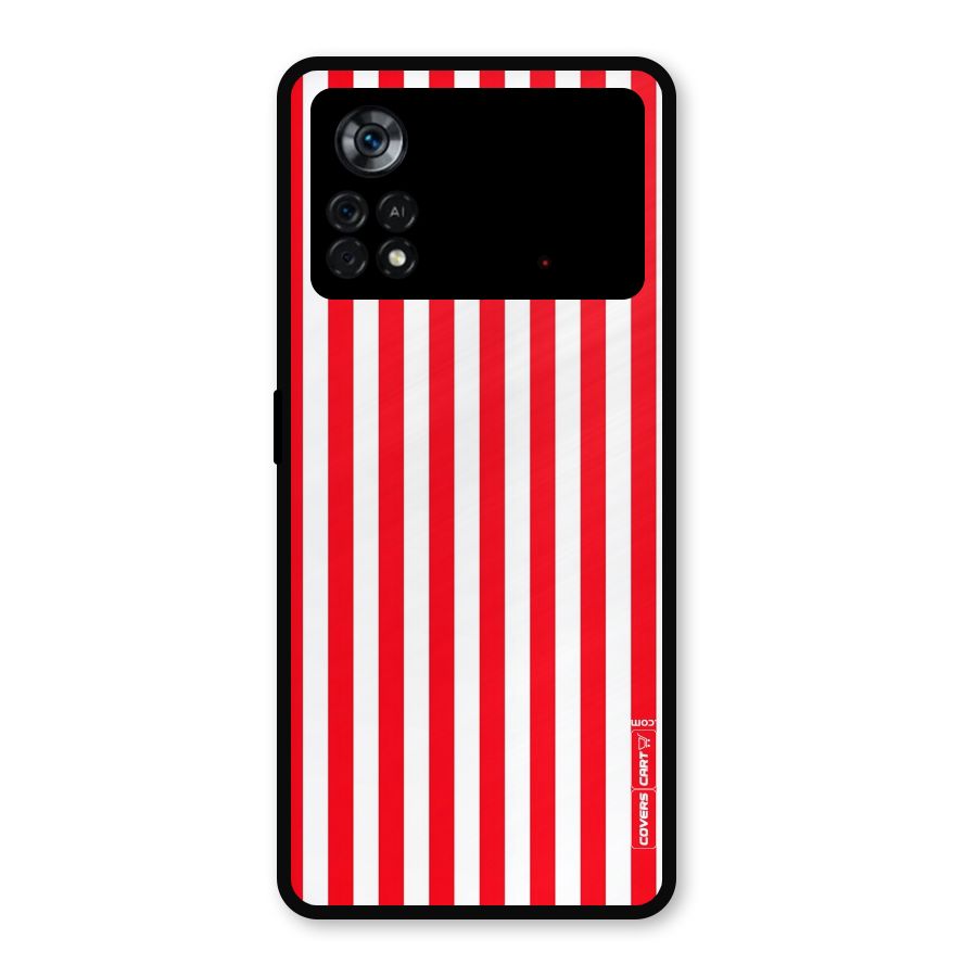 Red And White Straight Stripes Metal Back Case for Poco X4 Pro 5G