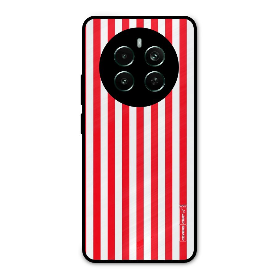 Red And White Straight Stripes Metal Back Case for Realme 12 Pro Plus