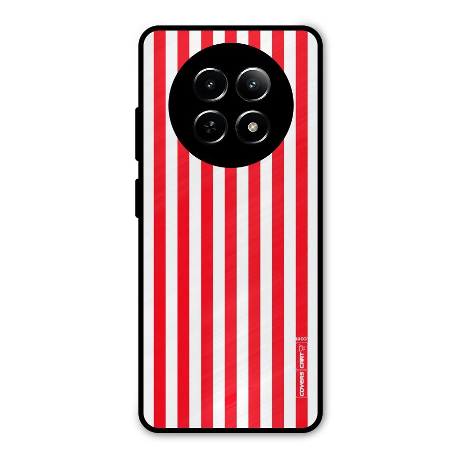Red And White Straight Stripes Metal Back Case for Realme 13
