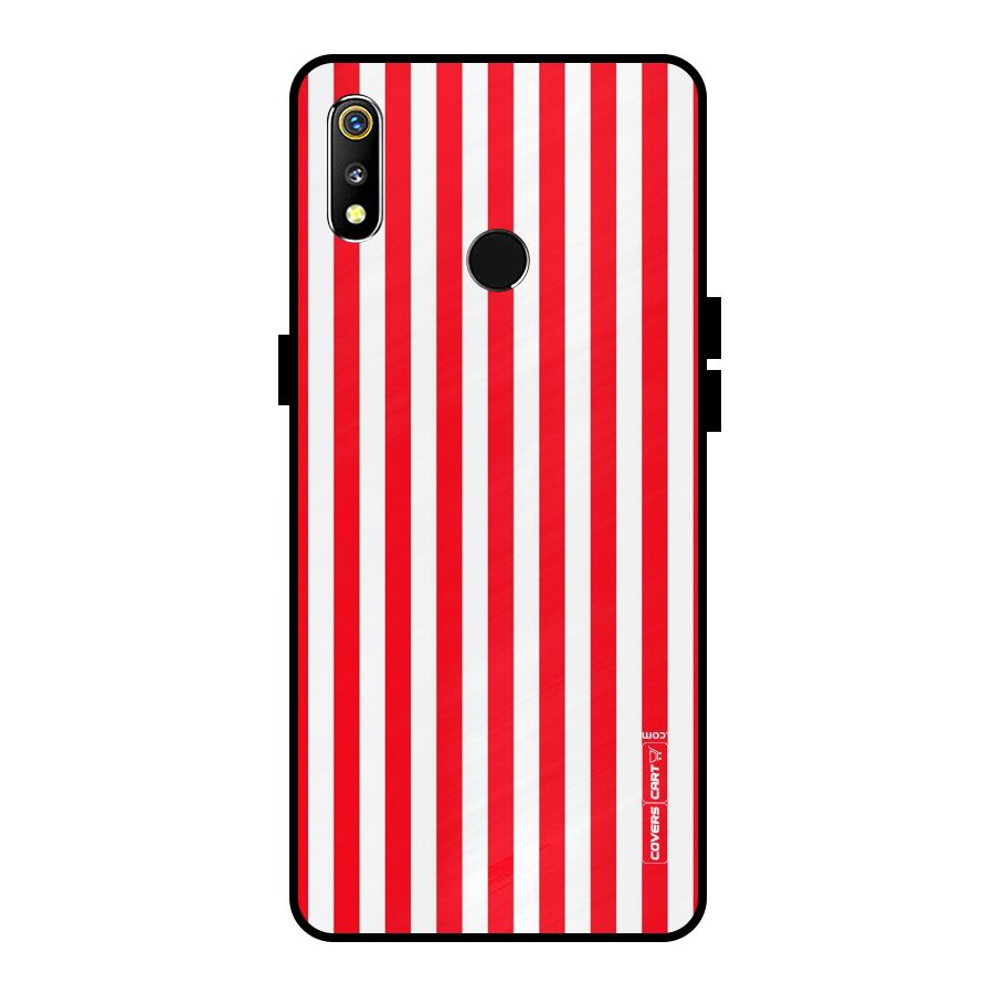 Red And White Straight Stripes Metal Back Case for Realme 3