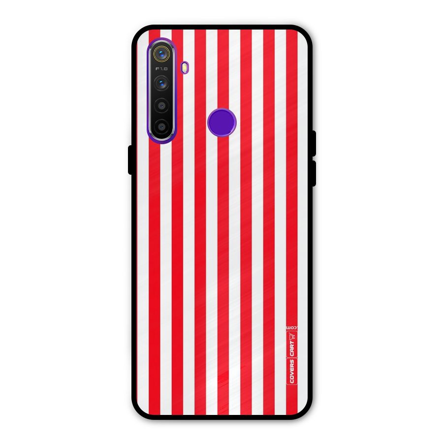 Red And White Straight Stripes Metal Back Case for Realme 5