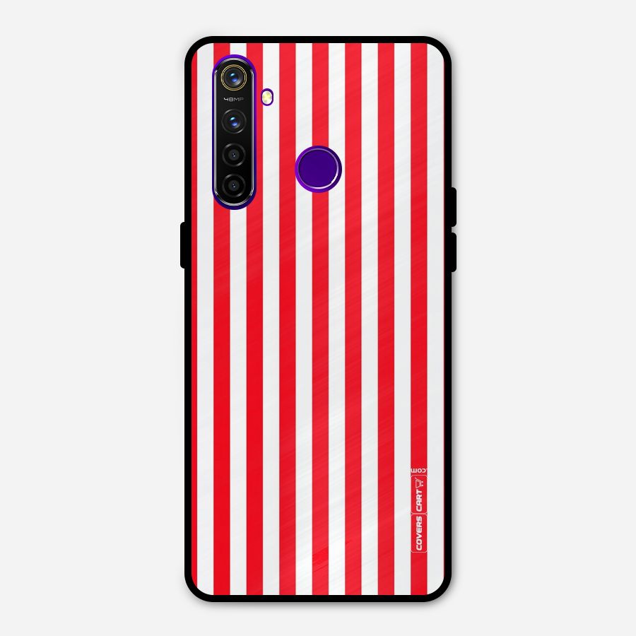 Red And White Straight Stripes Metal Back Case for Realme 5 Pro