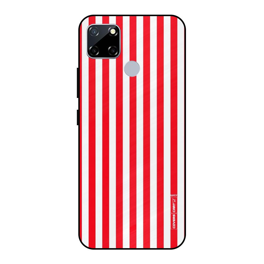 Red And White Straight Stripes Metal Back Case for Realme Narzo 20