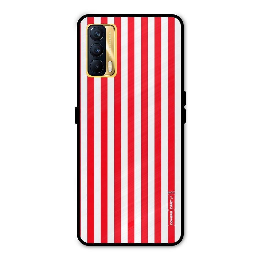 Red And White Straight Stripes Metal Back Case for Realme X7