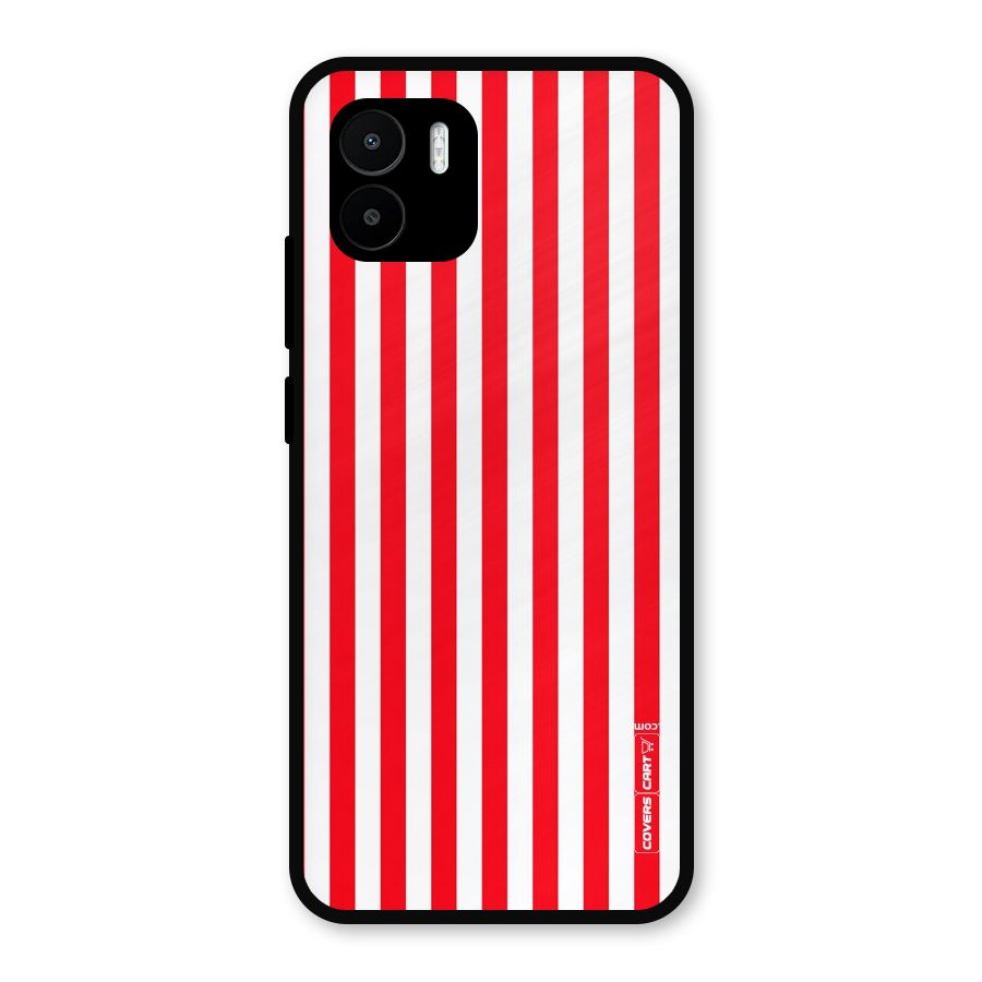 Red And White Straight Stripes Metal Back Case for Redmi A2
