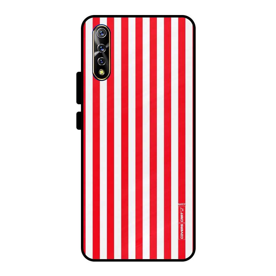 Red And White Straight Stripes Metal Back Case for Vivo S1