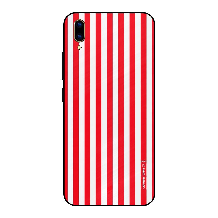 Red And White Straight Stripes Metal Back Case for Vivo V11 Pro