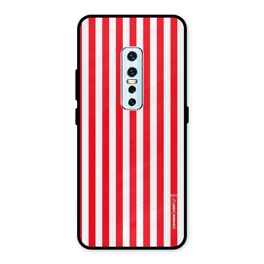 Red And White Straight Stripes Metal Back Case for Vivo V17 Pro