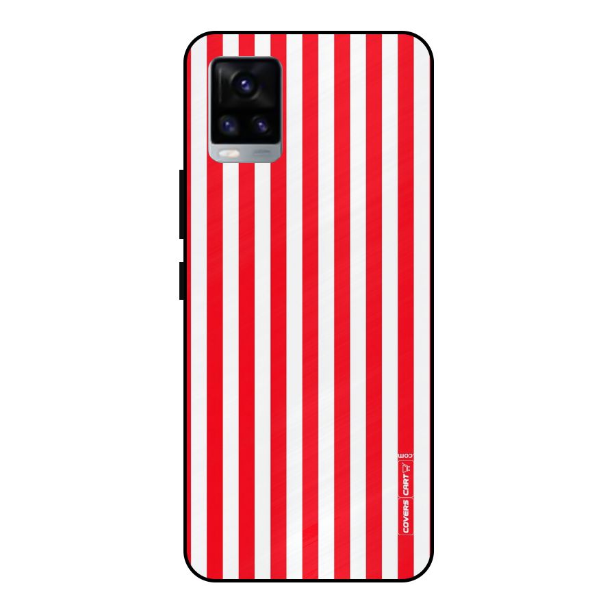 Red And White Straight Stripes Metal Back Case for Vivo V20 2021