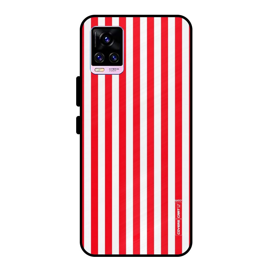 Red And White Straight Stripes Metal Back Case for Vivo V20 Pro