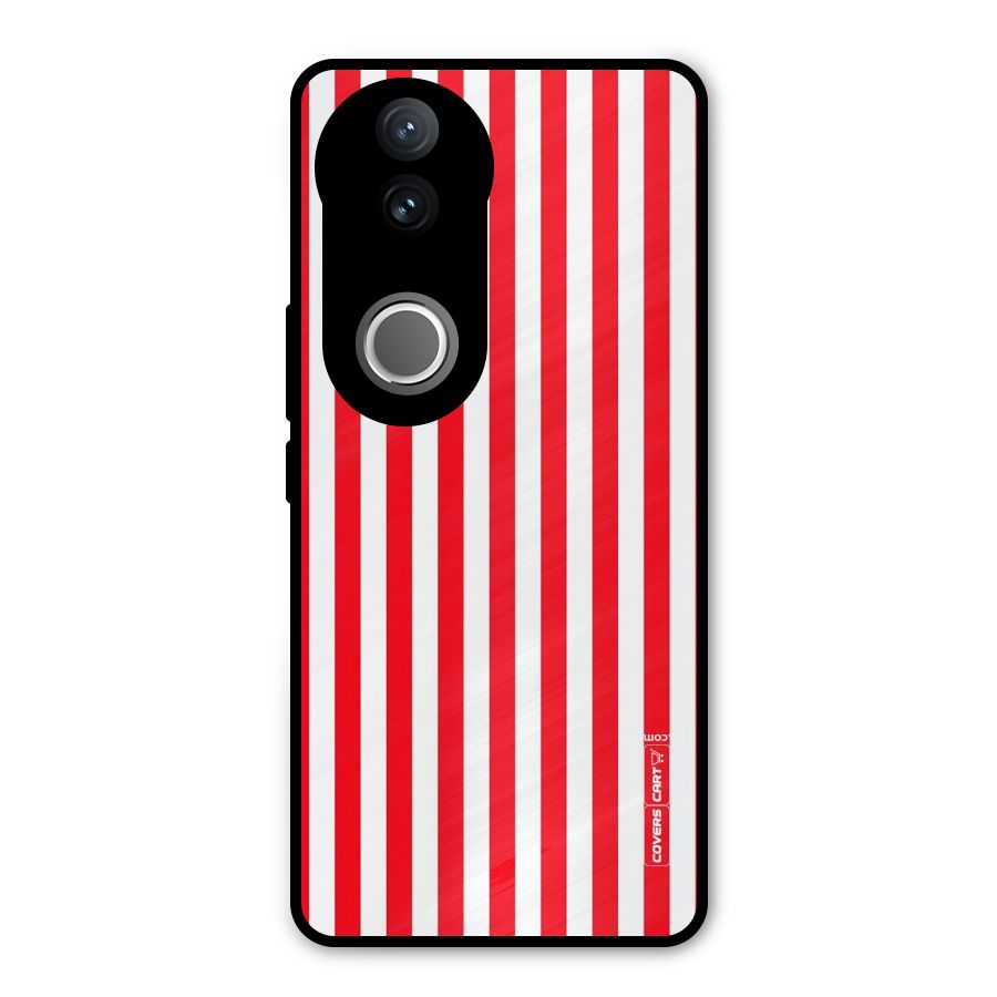 Red And White Straight Stripes Metal Back Case for Vivo V50e