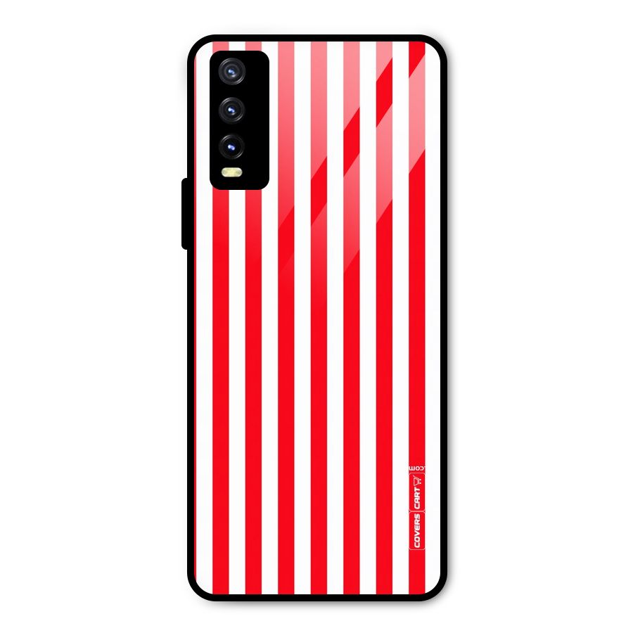 Red And White Straight Stripes Metal Back Case for Vivo Y20g