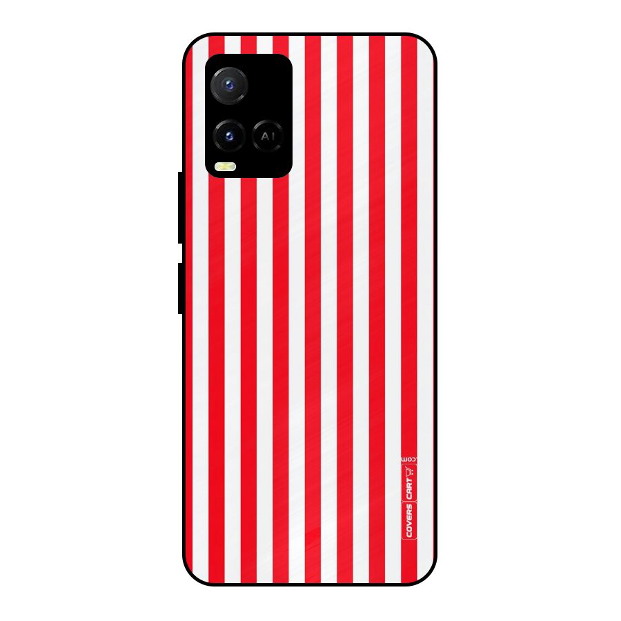 Red And White Straight Stripes Metal Back Case for Vivo Y21A