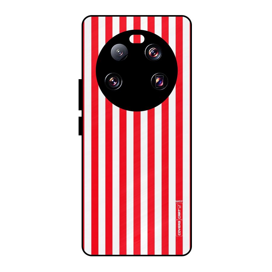 Red And White Straight Stripes Metal Back Case for Xiaomi 13 Ultra
