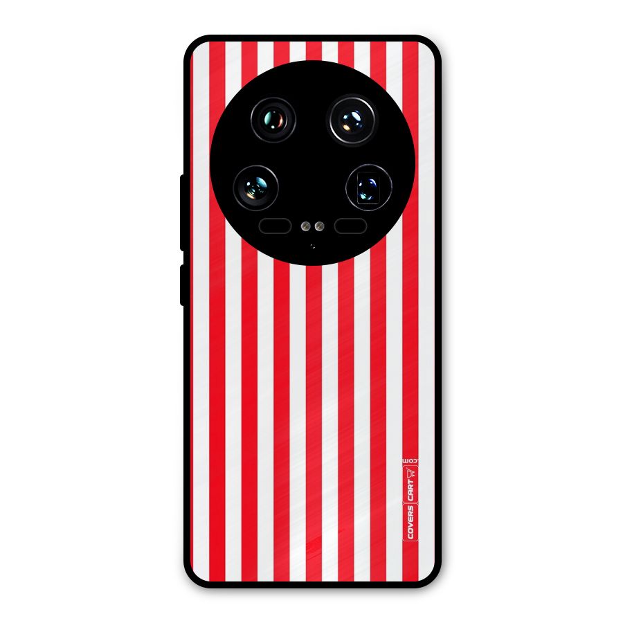 Red And White Straight Stripes Metal Back Case for Xiaomi 14 Ultra