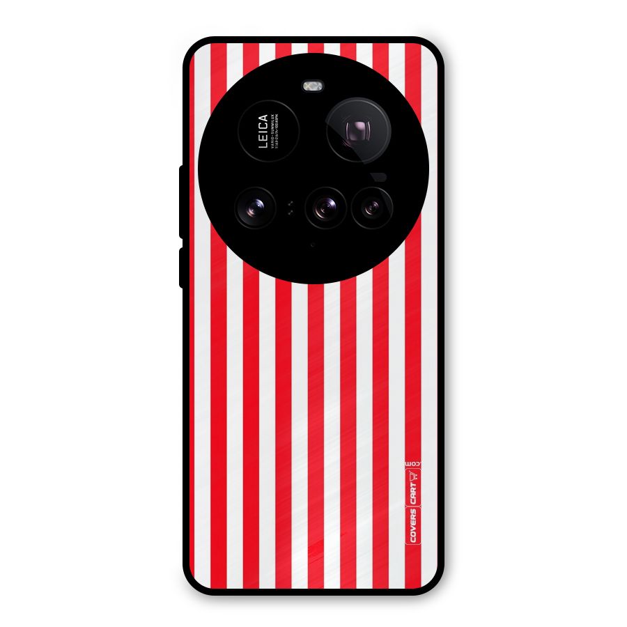 Red And White Straight Stripes Metal Back Case for Xiaomi 15 Ultra