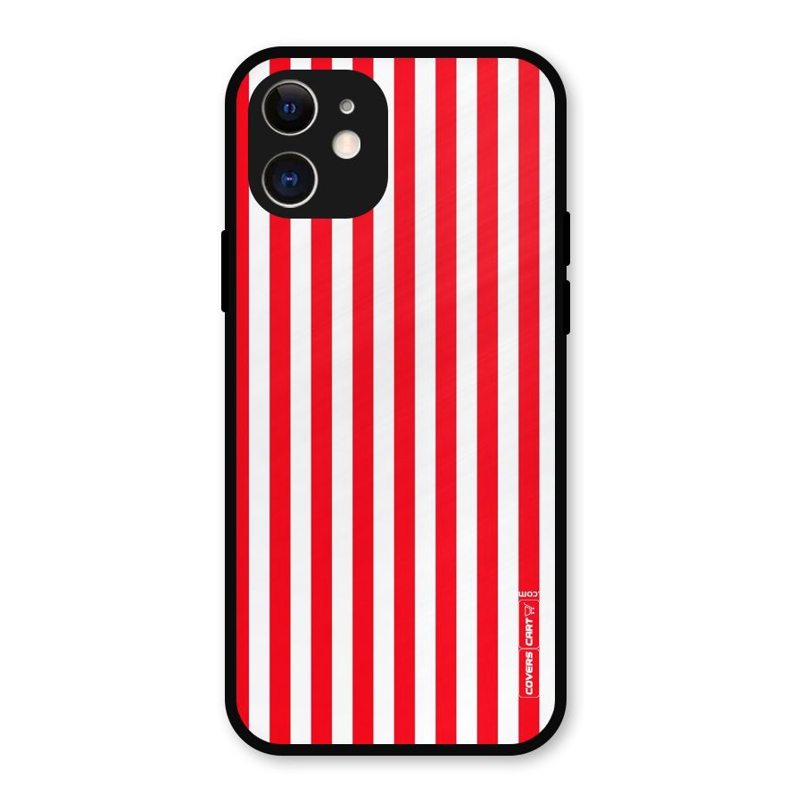 Red And White Straight Stripes Metal Back Case for iPhone 12