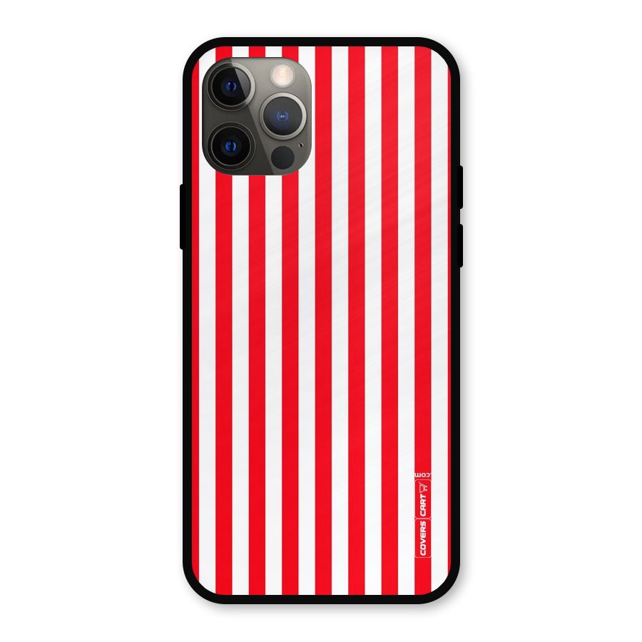 Red And White Straight Stripes Metal Back Case for iPhone 12 Pro