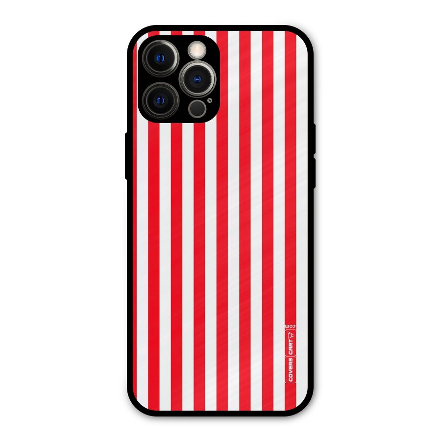 Red And White Straight Stripes Metal Back Case for iPhone 12 Pro Max