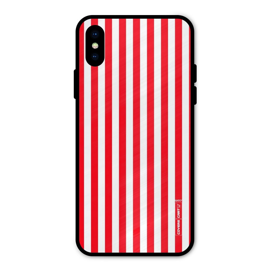 Red And White Straight Stripes Metal Back Case for iPhone X