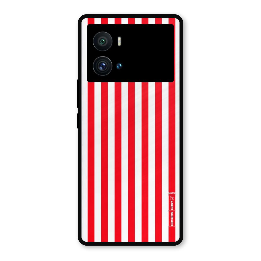 Red And White Straight Stripes Metal Back Case for iQOO 9 Pro