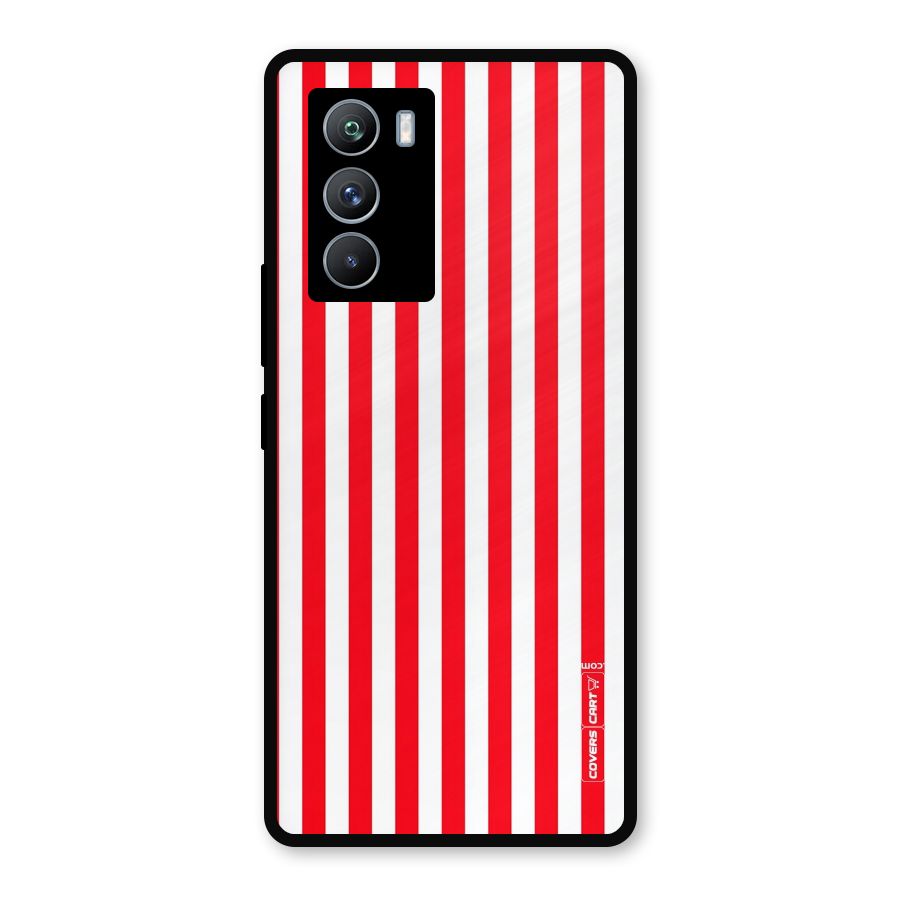 Red And White Straight Stripes Metal Back Case for iQOO 9 SE