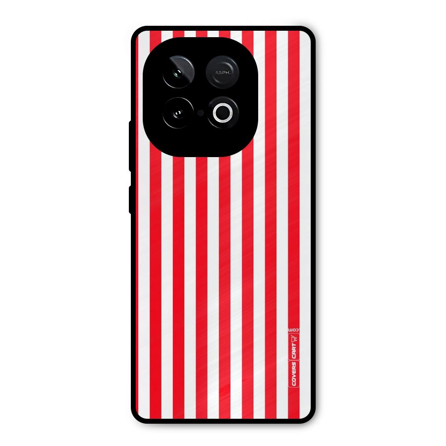 Red And White Straight Stripes Metal Back Case for iQOO Neo 10