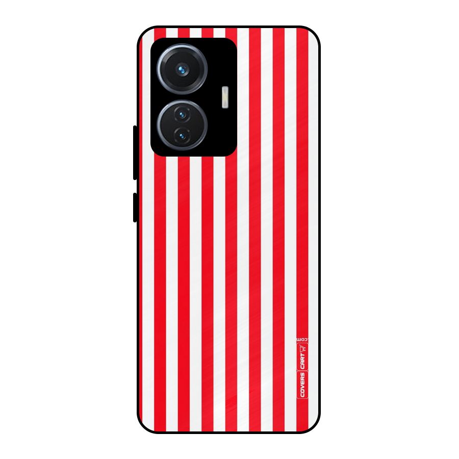 Red And White Straight Stripes Metal Back Case for iQOO Z6 44W