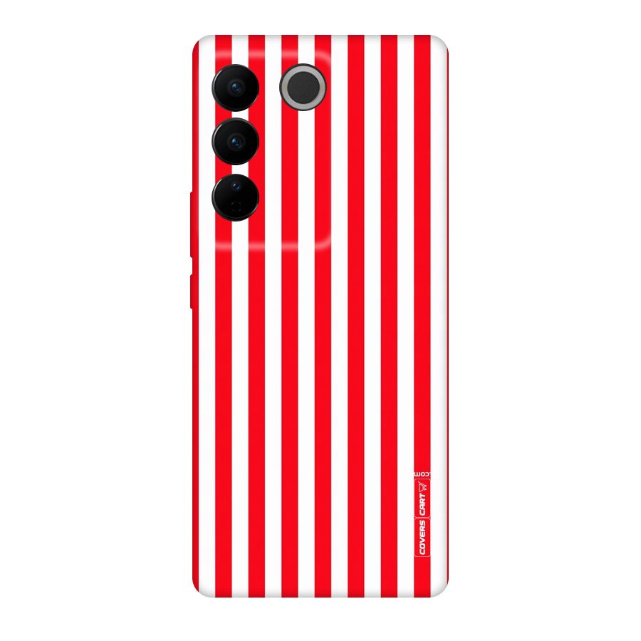 Red And White Straight Stripes Original Polycarbonate Back Case for Vivo V27