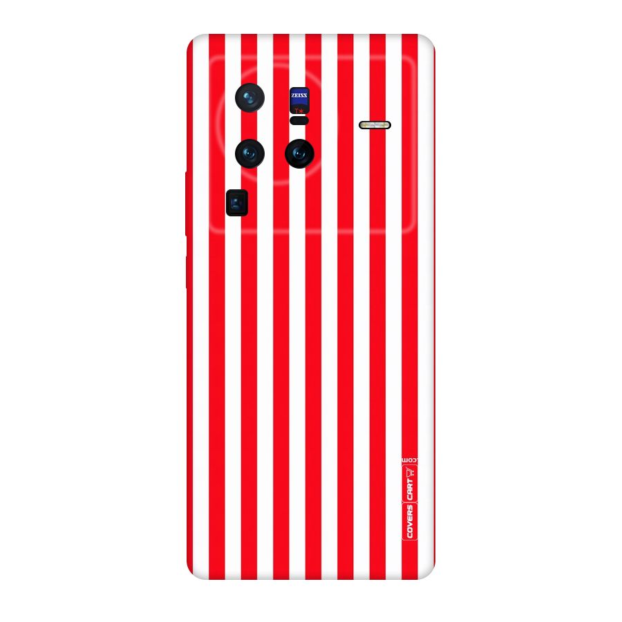 Red And White Straight Stripes Original Polycarbonate Back Case for Vivo X80