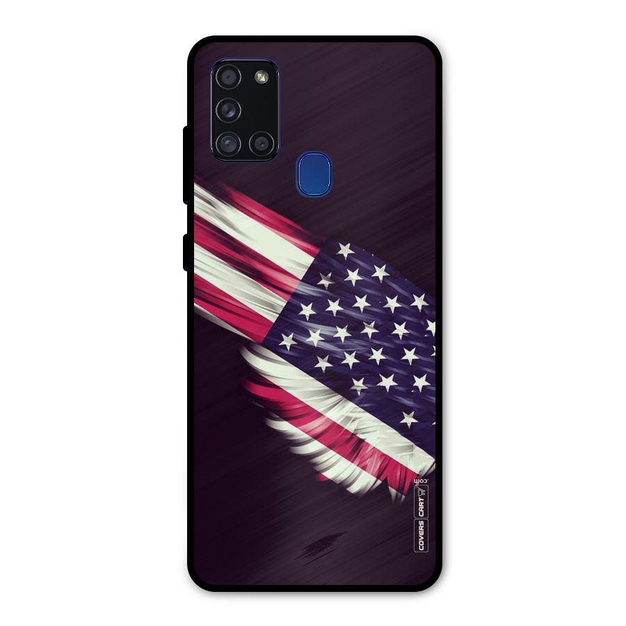 Red And White Stripes Stars Metal Back Case for Galaxy A21s