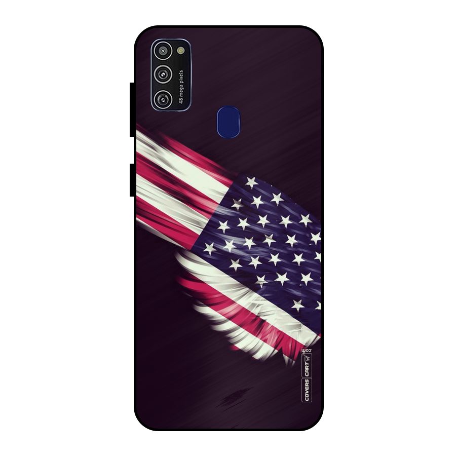 Red And White Stripes Stars Metal Back Case for Galaxy M21