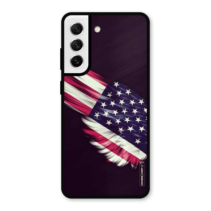 Red And White Stripes Stars Metal Back Case for Galaxy S21 FE 5G