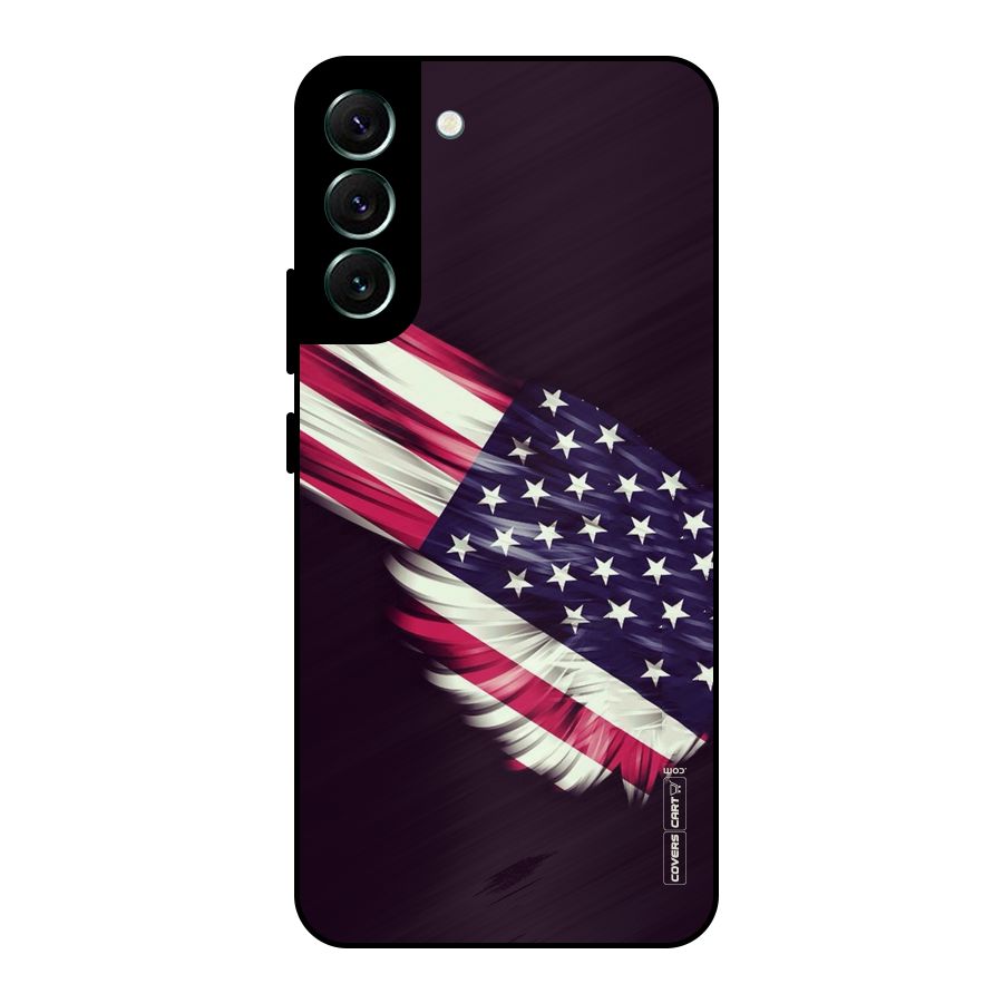 Red And White Stripes Stars Metal Back Case for Galaxy S22 Plus 5G